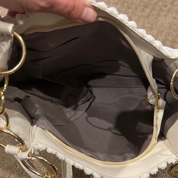 NWT Soft Corduroy/Terry Cloth Textured Cream Women's Tote/ Shoulder Bag 13 X 11 - Picture 5 of 6